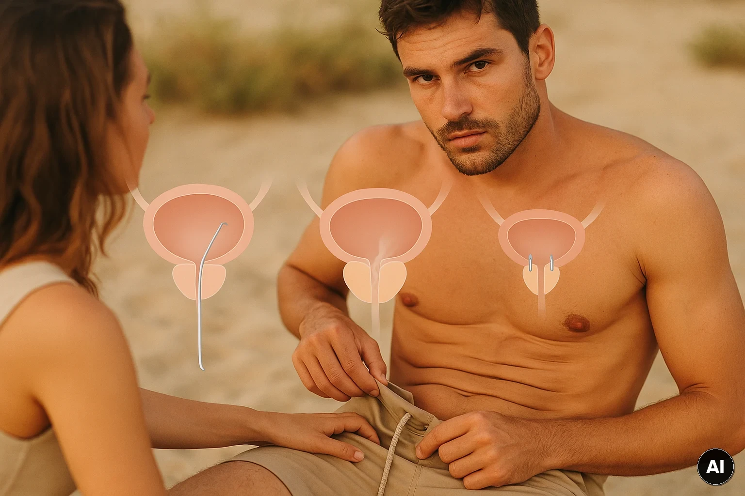 Grafische Darstellung der drei Grundprinzipien von TURP, UroLift und Rezūm an der Prostata